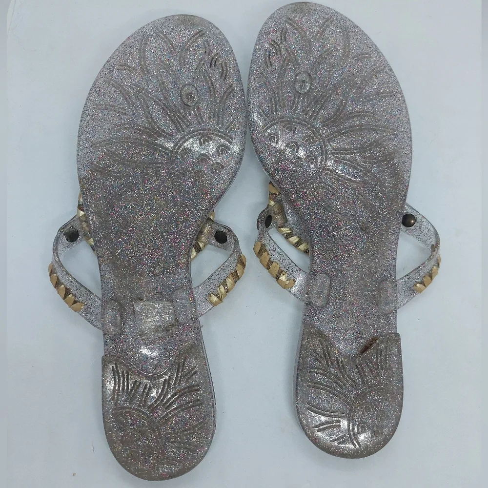 Jack Rogers Gold Flip Flop Sandals Metallic Jelly Sparkles Flat Slip On 8